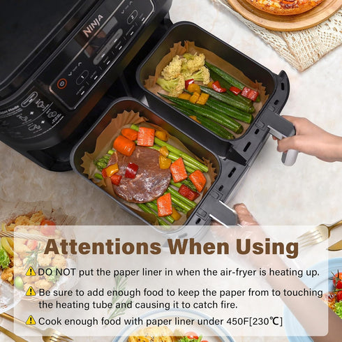 Air Fryer Liners Disposable, Rectangular Parchment paper for Ninja 2-Basket Air Fryer, 125Pcs Natural Ninja Dual Airfryer Liners, Greaseproof Air ...