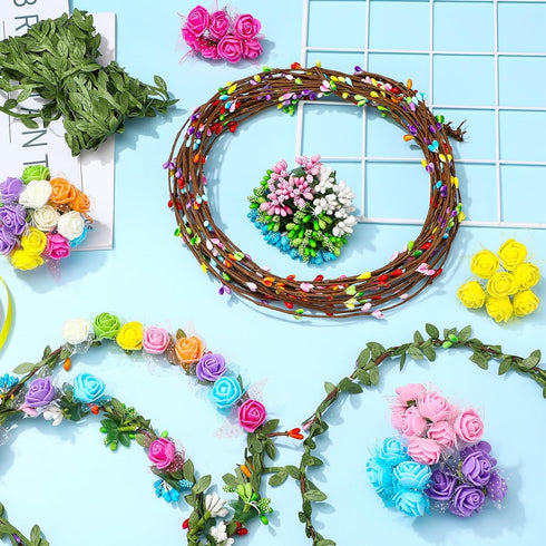 Syhood Rose Style Crowns Making Kit, 168 Pcs Parts, Make Your Own Flower Crown Wreath Headbands and Bracelets Craft Kit Hair Accessories Handmade ...