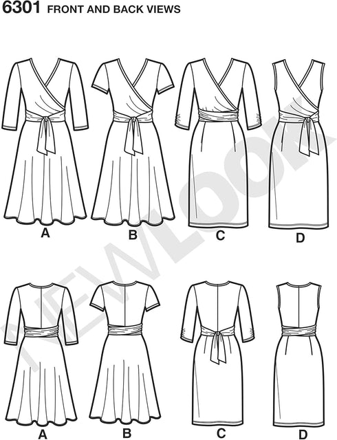 New Look U06301A Misses' Mock Wrap Knit Dress Sewing Template, A (8-10-12-14-16-18-20)...