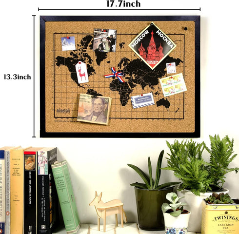 Black Cork Board Bulletin Board, 17.7"X 13.3" pin Boards for Walls, Oak Wood Finish Frame, Wall Mounted Cork Board for Office Home and School(Pins...