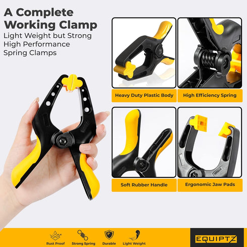 6 inch Spring Clamps Heavy Duty - 4 Pack Large Plastic Clamps for Woodworking, Crafts, Backdrop and Pool Cover with 3 inch Mouth Opening - Rust Fr...