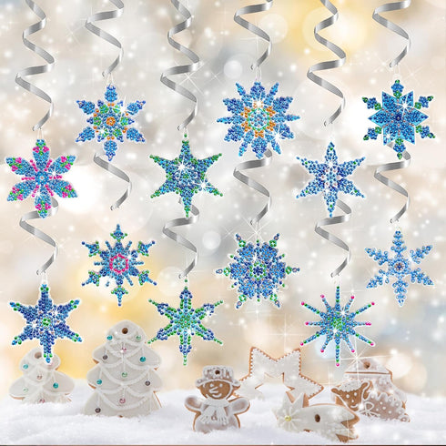 Diamond Painting Snowflake Hanging Swirl Decorations 12Pcs Xmas Snowflake Diamond Art Hanging Swirls Ceiling Hanging Swirls for Party Supplies Par...
