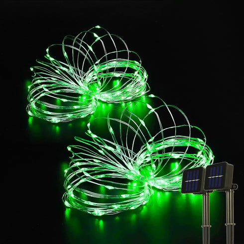 2 Pack Solar Fairy Lights Outdoor,33ft 100LED Solar Powered String Lights Waterproof,8 Modes Green Solar Christmas Lights for St. Patrick's Day,Ha...