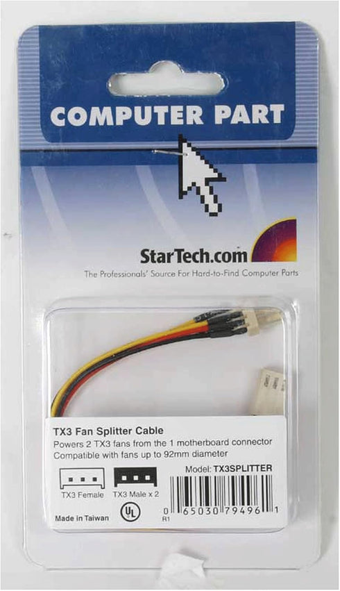 StarTech.com 6in TX3 Fan Power Splitter Cable - Fan Power Splitter - 3 pin Internal Power (F) to 3 pin Internal Power (M) - 5.9 in - TX3SPLITTER...