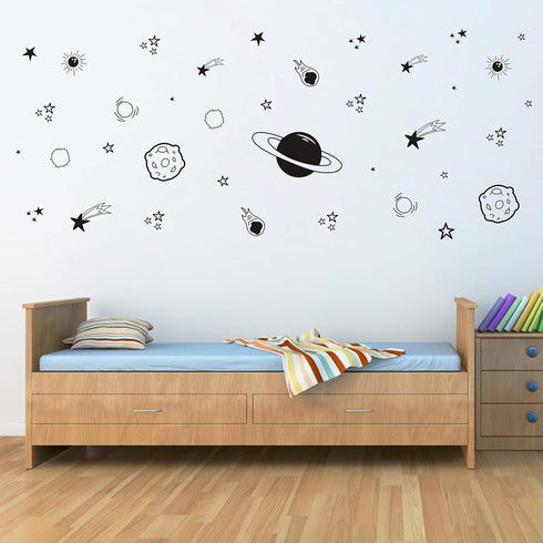 Planet Wall Decal, Boys Room Decor, Outer Space Wall Decals, Star Wall Stickers, Vinyl Wall Decals for Children Baby Kids Boys Bedroom, Nursery De...
