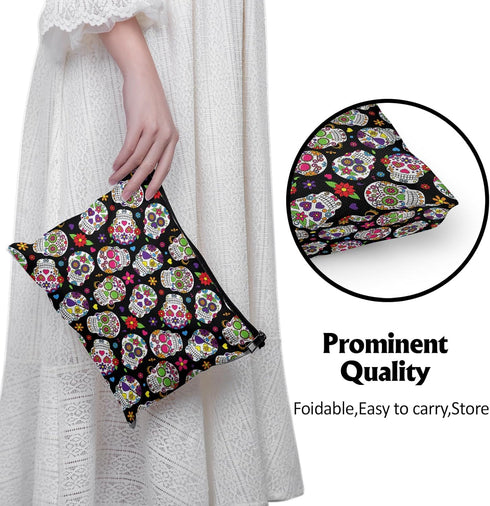 Cafl Sugar Skulls Makeup Bag Travel Large Day Dead Cosmetic Bag Organizer toiletry Essentials Jewelry Skincare Zipper Bag Gift For Women -10×8 inc...