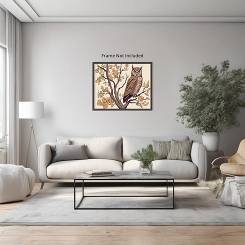 Posterizer 1 pcs- Brown owl sitting on a tree in Autumn-Art for Animal Lovers-Floral Botanical Art- Gift for Men Women Entrepreneur Teens-Decor fo...