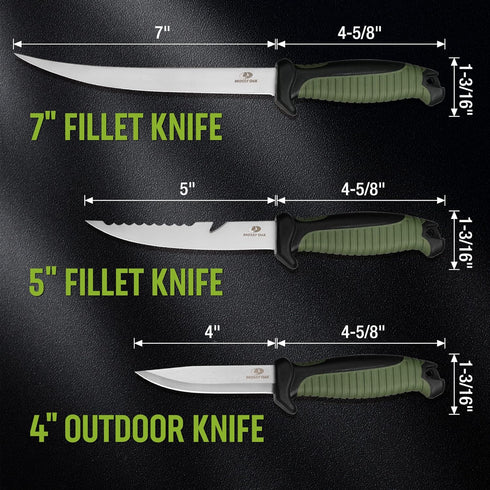 Mossy Oak 3-Piece Fishing Fillet Knife Set with Protective Sheath, Stainless Steel Filet Knives with Non-Slip Handle, Bait Knife for Filleting and...