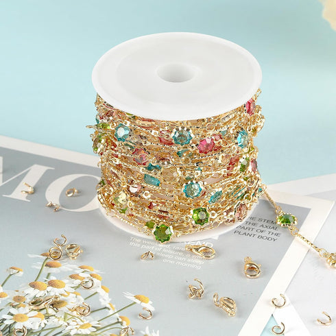 Kyutong 5 Meters Gold Chain for Jewelry Making Flower Shape Bead Chain Links with Jump Rings Lobster Clasps Necklace Chains Bulk for Jewelry Craft...