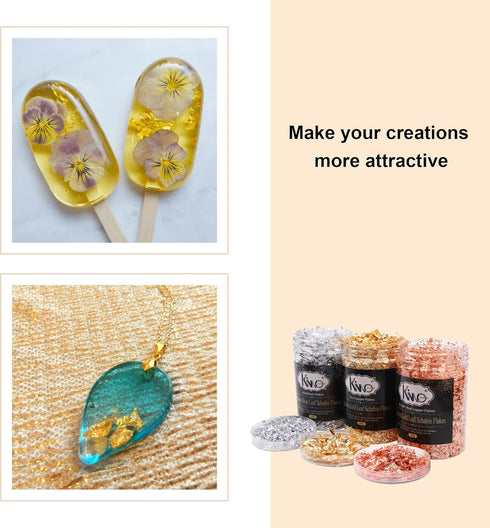 Gold Foil Flakes for Resin, 30g Gold Leaf Flakes for Nail Art, Painting, Crafts, Slime and Resin Jewelry Making (10g / Bottle)...