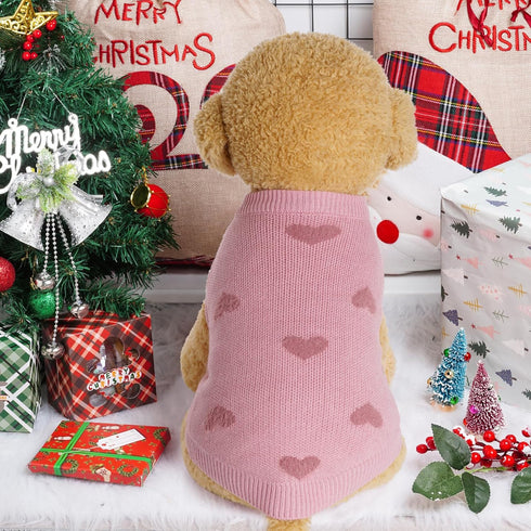 Dog Heart Sweater Classic Knitted Puppy Sweater Warm Pet Holiday Dog Clothes Cat Sweater Outfits for Small Cats and Dogs...