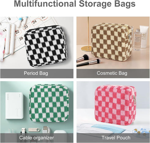Sanitary Napkin Storage Bag, Menstrual Pad Zipper Bag Checkered Portable Period Bag Panty Liners, Tampon Storage Pouch for Teen Girls Women Ladies...