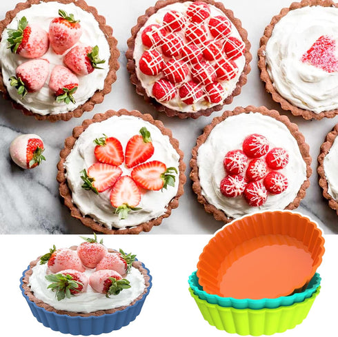Webake 8 Pack Silicone Tart and Pie Molds, 5 Inches Silicone Round Mold Individual Small Fluted Cake Pans Mini Quiche Tart Pans for Baking...