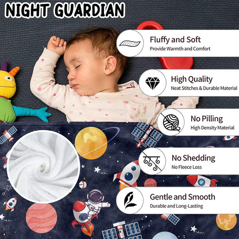 Outer Space Blanket for Boys, Soft Space Astronaut Theme Plush Flannel Blanket for Nursery Baby Crib, Cozy Warm Navy Blue Rocket Galaxy Planet Fuz...