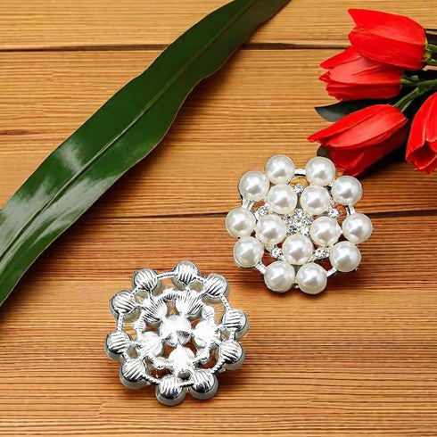 24 pcs Pearl Buttons Rhinestone Crystal Silver Flatback Beads Brooches Elegant Embellishment Accessory DIY Craft for Wedding Party Bags Shoes Dres...