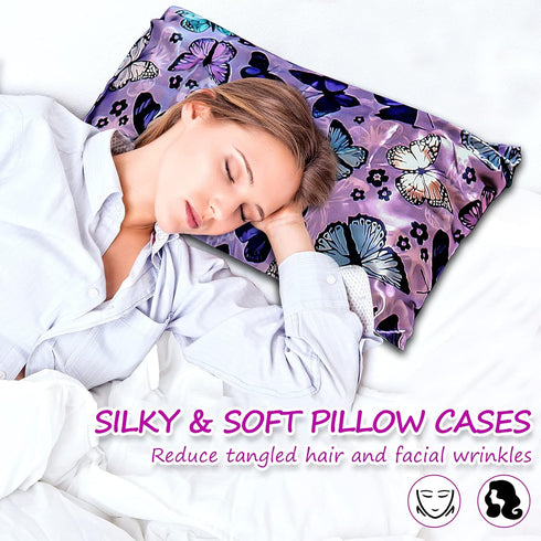 Silk Satin Pillowcase for Hair and Skin Soft Satin Pillow Cases Standard Size Pack of 2, Wrinkle, Fade-Resistant with Envelope Closure (20’’x26’’,...