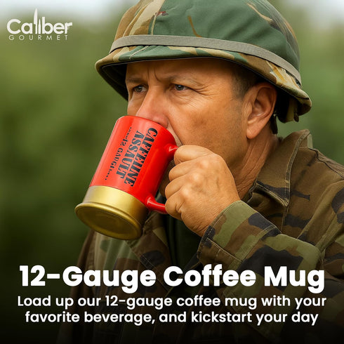 Caliber Gourmet 12-Gauge Shotgun Shell Mug – Bold Red Ceramic Gun Coffee Mug | Unique Gift For Hunters, Gun Enthusiasts & Collectors – Shotgun She...