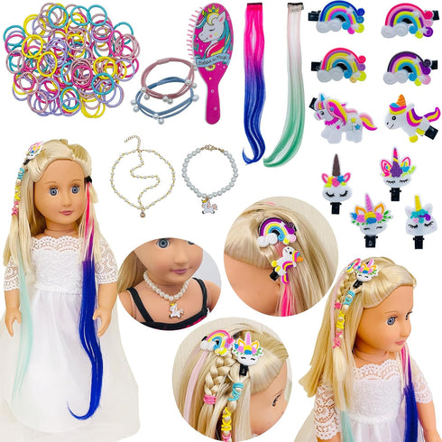 18 inch Doll Hair Accessories for American OG Girl Doll Hair Brush Rainbown Unicorn Kit Accessories Doll Hair Styling Head for Girls Gifts?No Doll...