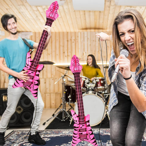Whaline 6Pcs Inflatable Pink Bass Rock Star Toys 35 Inch Musical Instrument Rock and Roll Party Props for 80s Themed Party Carnival Birthday Party...