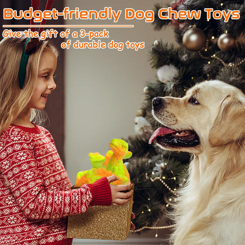 Dog Toys, 3 Pack Indestructible Tough Dog Chew Toys for Aggressive Chewers, Nylon Dog Bones Toys with Bacon Flavor Dinosaur Teething Chew Toys for...