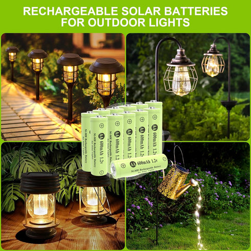Porvoo AA Ni-MH 600mAh 1.2V Rechargeable Batteries, AA Solar Batteries for Outdoor Solar Lights, Garden Lights, String Lights (12Pack AA)...