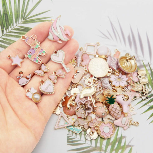 JJG Wholesales 80pcs(40PAIRS) Assorted Gold Plated PINK Theme Enamel Dainty Dangle Pendants Charms for Earrings Jewelry Making Necklace Bracelet C...