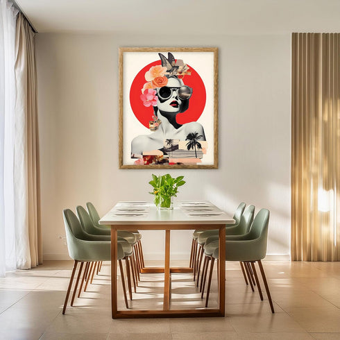 Posterizer 1 pcs-sunset and beaches and a woman-vintage collage-Abstract & Modern Art-Retro Art-Gift for Women, Fashionistas, Designer Fashion Fan...
