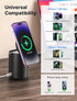 JSAUX Cell Phone Stand with Wireless Bluetooth Speaker and Magnetic Wireless Charger, Compatible with iPhone 15/Samsung, Birthday Gifts for Men an...