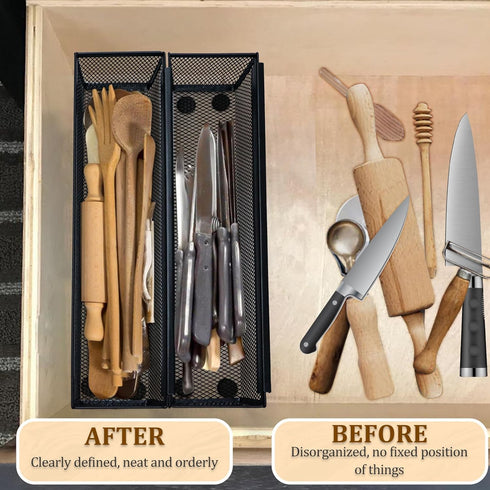 2PCS Drawer Organizer,Drawer Organizer for Kitchen,Utensil Mesh Drawer Organizer with Interlocking Arm for Cosmetic,Flatware,Pen (12 * 3 * 2 Inche...