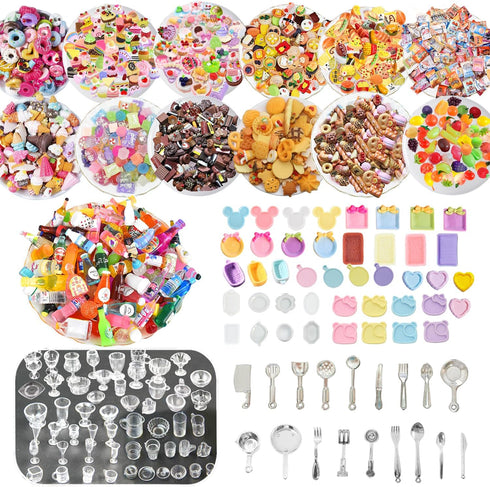 150Pcs Miniature Food Drinks Bottles Dollhouse Accessories 1:12 Mini Stuff Things Toy Set Dollhouse Pretend Kitchen Play Game Tiny Baking Hamburge...