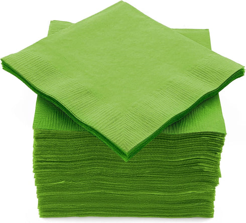 100 Pack Kiwi Green Beverage Napkins, Big Party Pack, 2 Ply, Ideal for Wedding, Party, Birthday, Dinner, Lunch, Cocktails. (5” x 5”) by Amcrate...