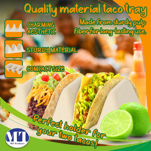 MT Products Pulp Fiber Taco Container 7" x 4.25" x 2" - 2 Compartments Taco Holder - Pack of 15...