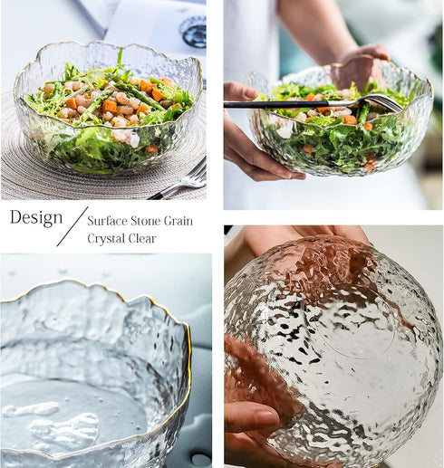 TOSSOW Glass Salad Bowl Irregular Shape Serving Bowls, 25 oz Pyrex Mixing Bowls for Kitchen Prep, Fruit, Snack, Dessert, and Candy Dishes or Nut B...
