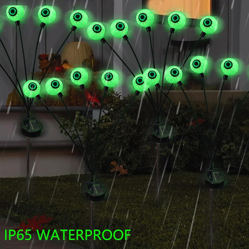 Dazzle Bright Halloween Decorations Outdoor, 2 Pack 12LED Solar Eyeball Pathway Lights, Scary Waterproof Solar Green Firefly Lights for Garden Law...
