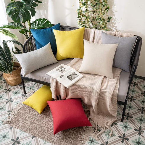 MIULEE Pack of 2 Decorative Outdoor Solid Waterproof Throw Pillow Covers Faux Linen Garden Farmhouse Cushion Cases for Patio Tent Balcony Couch So...