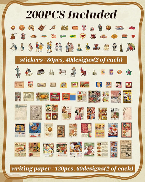 Vintage Aesthetic Stickers Scrapbook Supplies: 200pcs Journaling Junk Journal Supplies Kit Ephemera Bullet Journal Sticker Book Planner Scrapbooki...