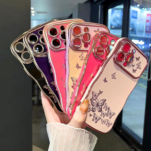 ZTOFERA for iPhone 13 Pro Max Case for Girl Women, Cute Curly Wave Frame with Luxury Plating Butterfly Pattern, Soft TPU Shockproof Raised Lens Pr...