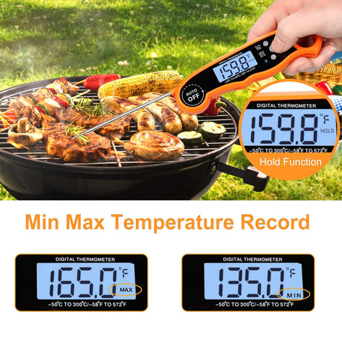 Instant Read Meat Thermometer - CA001 Digital Oven Cooking Food Min Max Thermometer Magnetic Waterproof with Backlight for Adults Kitchen Grill St...