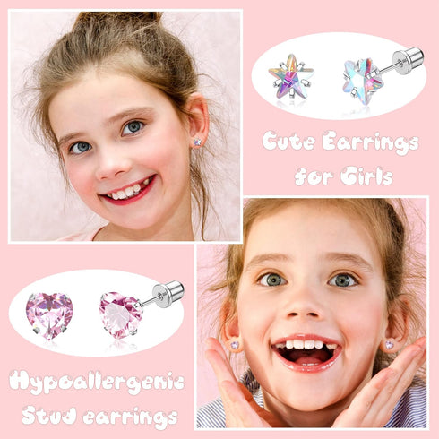YADOCA 14 Pairs Hypoallergenic Screw Back Earrings for Girls Women Surgical Steel Tiny CZ Pearl Ball Heart Flower Screwback Earrings Studs Set Mul...