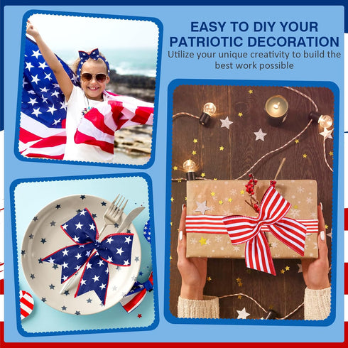 ZOCONE 2 Rolls 20 Yard Red White Blue Patriotic Ribbon Star and Striped Wired Ribbon for 4th of July, Independence Day, Memorial Day, Wreath Makin...