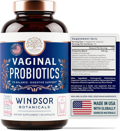 Vaginal Probiotics for Women - 19Bil CFU Lactobacillus Salivarius Probiotic for PH Balance, Digestive, Gut Health - Feminine Balance Complex Probi...