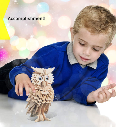 Puzzled 3D Puzzle Owl Wood Craft Construction Model Kit, Fun Unique & Educational DIY Wooden Toy Assemble Model Unfinished Crafting Hobby Puzzle t...