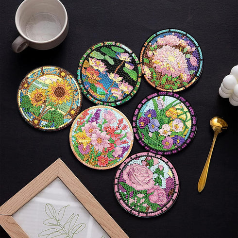 8 PCS Diamond Art Coasters-Flower Diamond Painting Coasters Kits with Holder,DIY Flowers Coasters Kit for Beginners Adults Art Craft Supplies Gift...