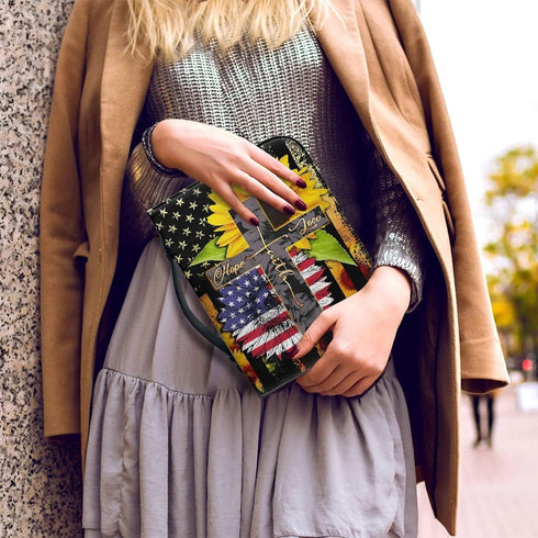 Bengbobar US Flag Bible Covers for Women Men Cross Bible Carrying Case Waterproof Faux Leather Bible Protective with Handle and Zippered Journal C...