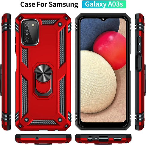 for Samsung Galaxy A03S Case with HD Screen Protector (Military Grade 16ft. Drop Tested) Magnetic Ring Holder Kickstand Protective Phone Case for ...