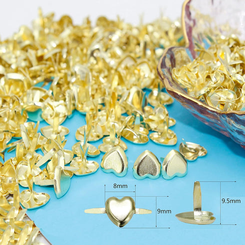 BESTCYC 200pcs 9MM Heart-shaped Golden Tone Brads Pastel Scrapbooking Card Making Stamping...