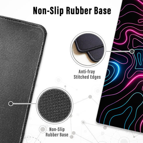 Ovenbird Gaming Mouse Pad with Stitched Edges, Topographic Map Pink Mouse Pad, Extended XL Mousepad with Anti-Slip Base, Cool Neon Large Mouse Pad...