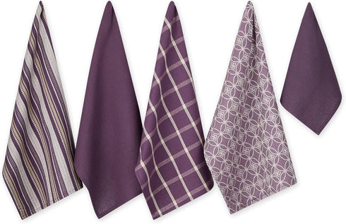 DII Assorted Woven Kitchen Set, Dishtowel, 18x28, Dishcloth, 13x13, Eggplant, 5 Piece...