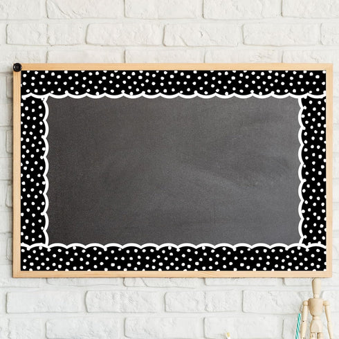 Whaline 65.6ft Dot Bulletin Board Borders White Black Dot Die-Cut Rolled Border Trim for School Classroom Office Chalkboard Decoration, 2 Rolls...