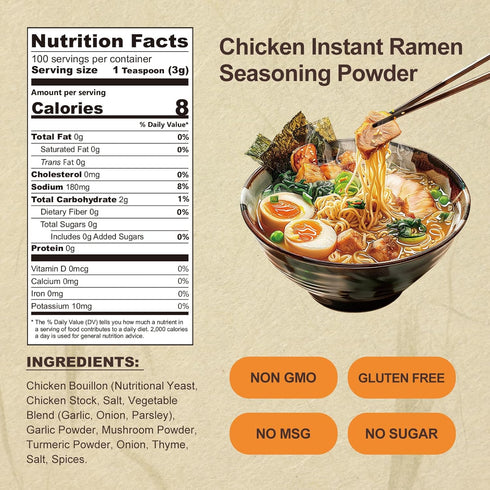 JAYUSS Ramen Seasoning Less Sodium Chicken Instant Ramen Seasoning Powder 10.58 Oz Gluten Free, Non-Gmo, No MSG Premium Instant Noodle Soup Powder...